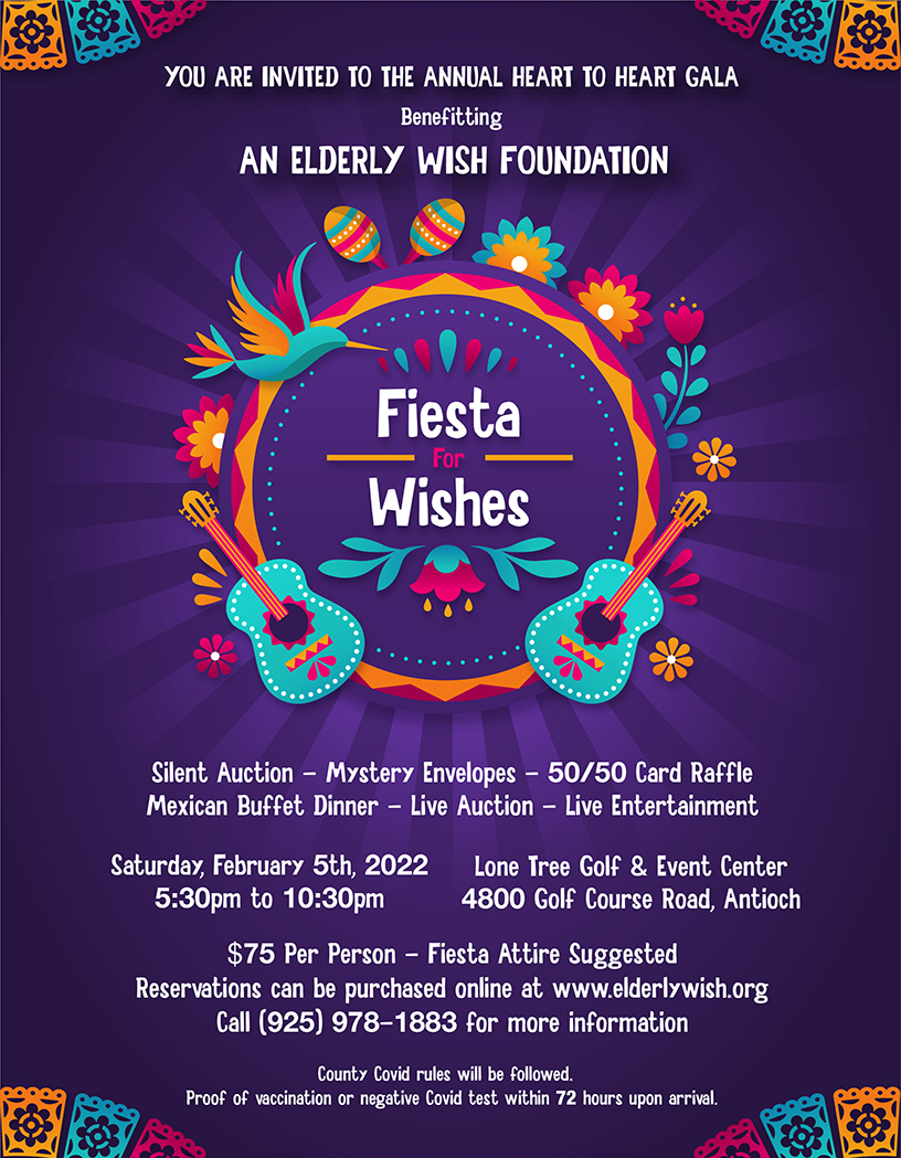 a flier for the Elderly Wish Foundation Fiest for Wishes event